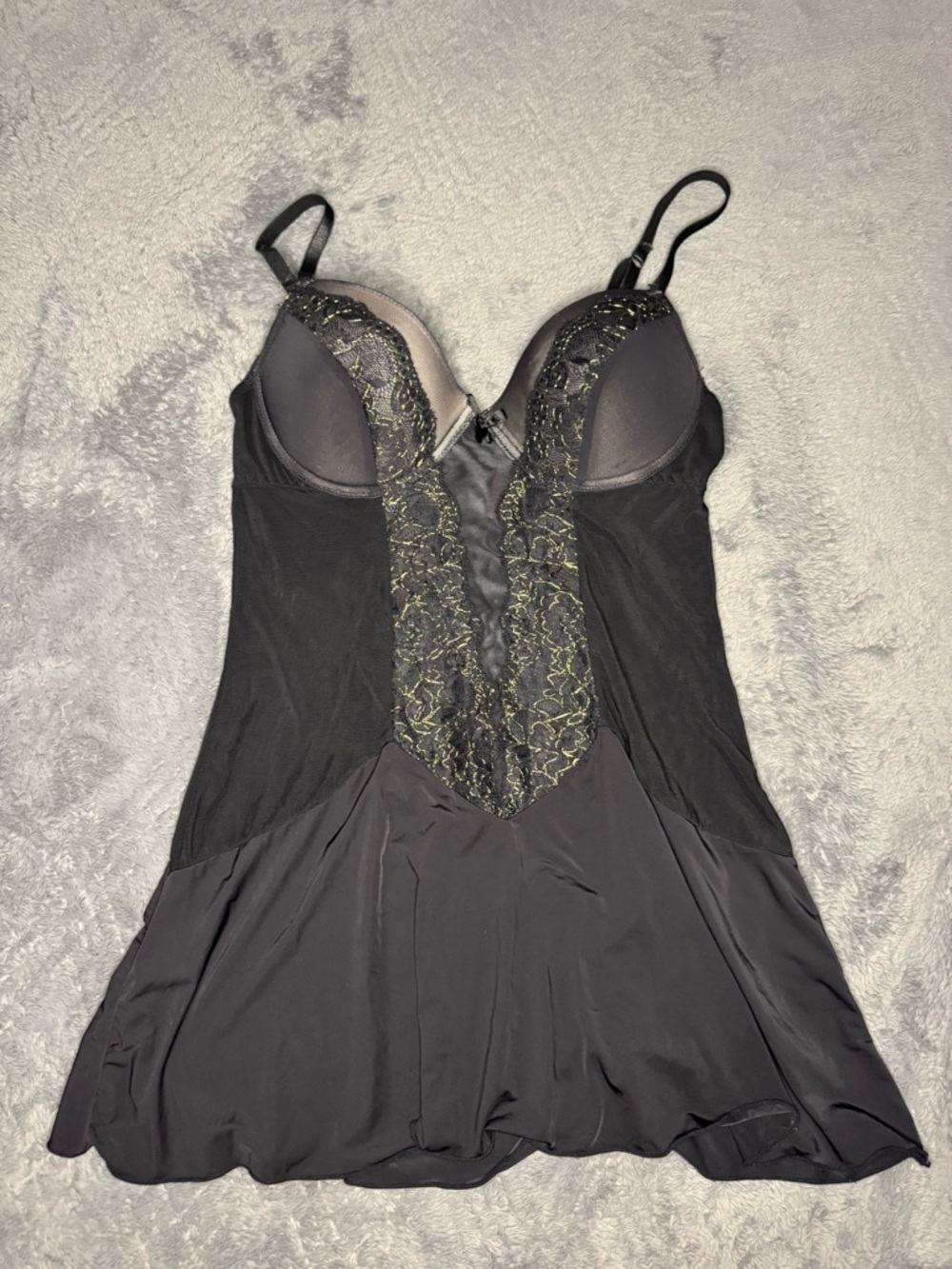 sophie b. Black Chemise with Metallic Gold Lace Accents